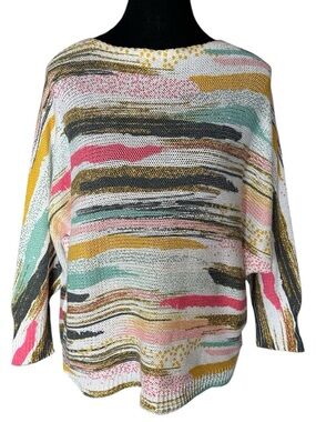 LUISA RICCI Batwing Knit Pullover Sweater Stripe Abstract Multicolour Plus Sz 1X